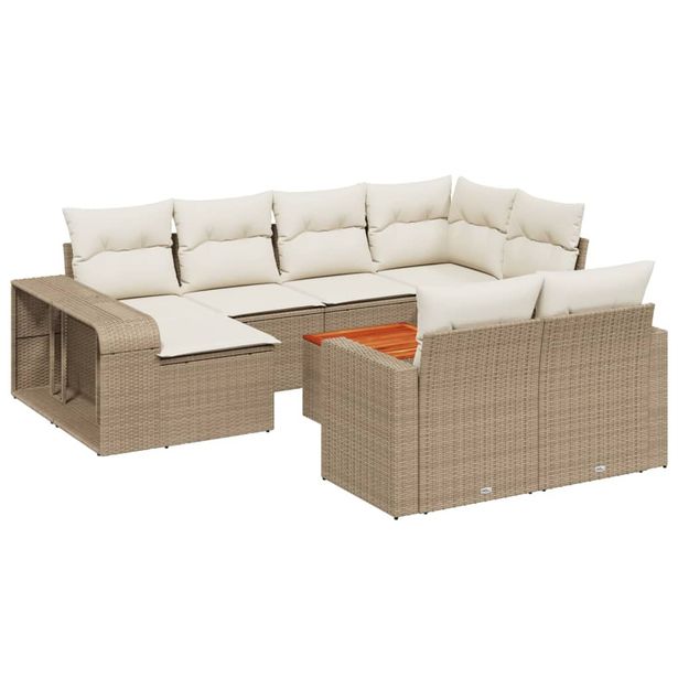 Puutarhan sohvasarja 11-osainen tyynyillä beige polyrottinki (28918)