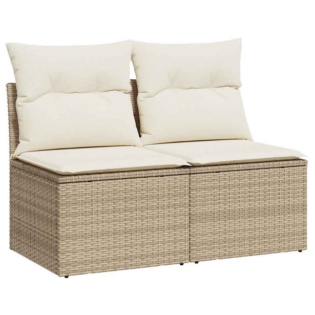 Puutarhan sohvasarja 2-osainen tyynyillä beige polyrottinki (25234)