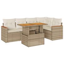 Puutarhan sohvasarja 6-osainen tyynyillä beige polyrottinki (27488)
