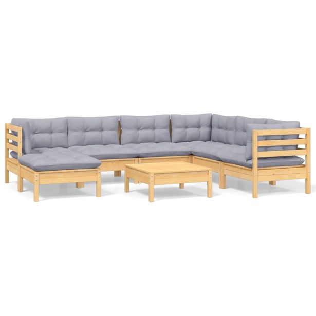 Puutarhan sohvasarja 8-osainen harmaat tyynyt täysi mänty (96652)