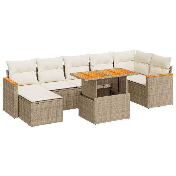 Puutarhan sohvasarja 8-osainen tyynyillä beige polyrottinki (27516)