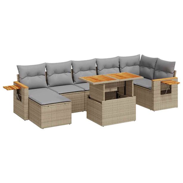 Puutarhan sohvasarja 8-osainen tyynyillä beige polyrottinki (27629)