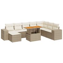 Puutarhan sohvasarja 9-osainen tyynyillä beige polyrottinki (27411)