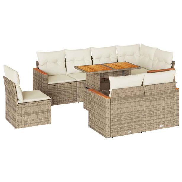 Puutarhan sohvasarja 9-osainen tyynyillä beige polyrottinki (27502)