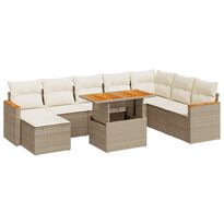 Puutarhan sohvasarja 9-osainen tyynyillä beige polyrottinki (27523)