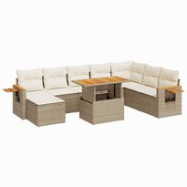 Puutarhan sohvasarja 9-osainen tyynyillä beige polyrottinki (27635)