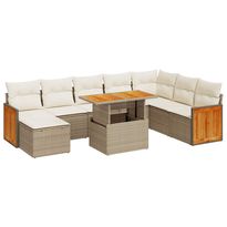 Puutarhan sohvasarja 9-osainen tyynyillä beige polyrottinki (27747)