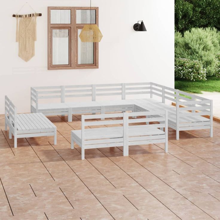 Puutarhasohvasarja, mäntypuu, 11-osainen, eri värivaihtoehtoja