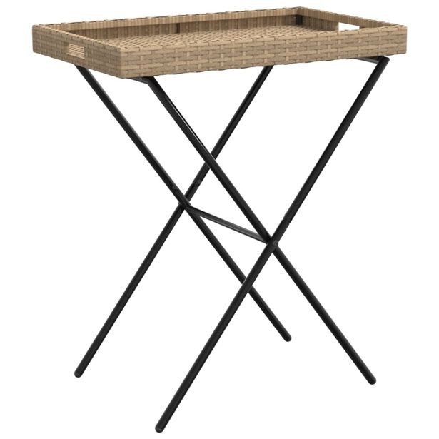 Puutarhan tarjoilupöytä kokoontaittuva beige 65x40x75 cm polyrottinki (65130)