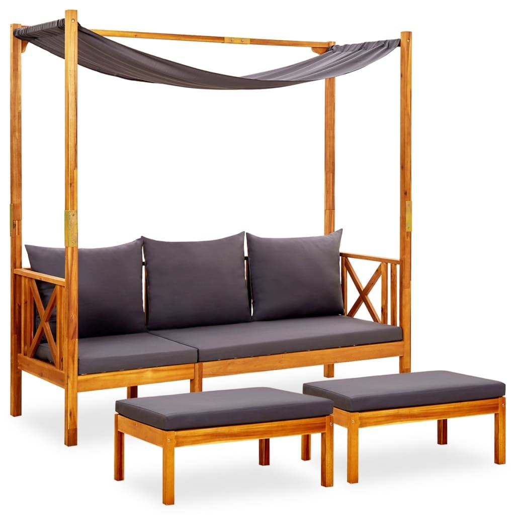 Puutarhapenkki katoksella ja raheilla, akasiapuu