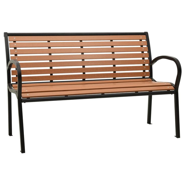 Puutarhapenkki musta ja ruskea 116 cm teräs ja WPC