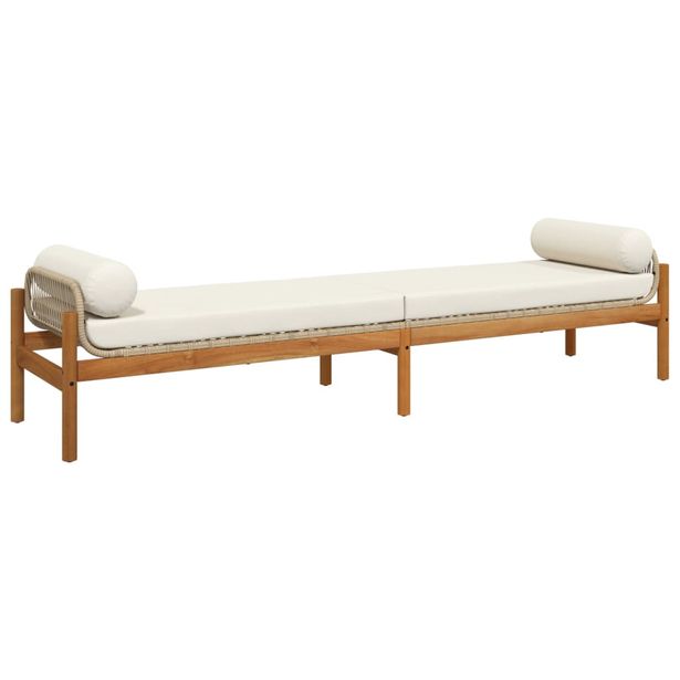 Puutarhapenkki tyynyillä beige polyrottinki akasiapuu (66301)