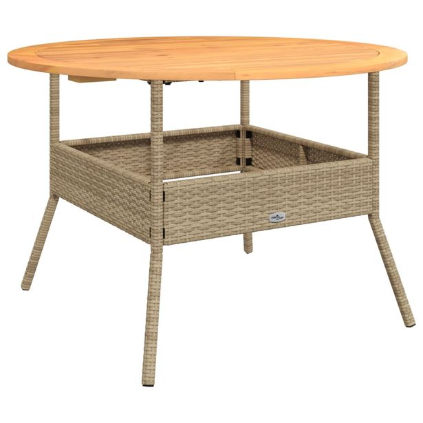 Puutarhapöytä akasiapuu ja beige polyrottinki Ø110x71 cm (68627)