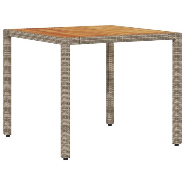 Puutarhapöytä akasiapuu ja polyrottinki harmaa 90x90x75 cm (65530)