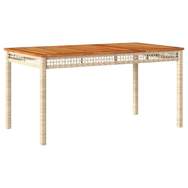 Puutarhapöytä beige 140x80x75 cm polyrottinki ja akasiapuu (66278)