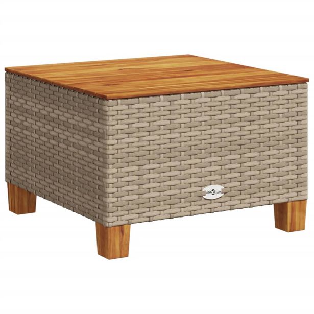 puutarhapöytä beige 55x55x36 cm polyrottinki akaasiapuu (65910)