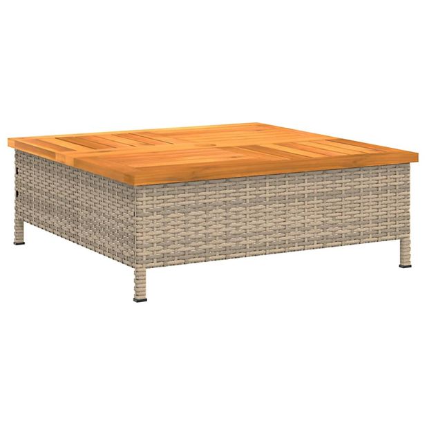 Puutarhapöytä beige 70x70x25 cm rottinki ja akasiapuu (81631)