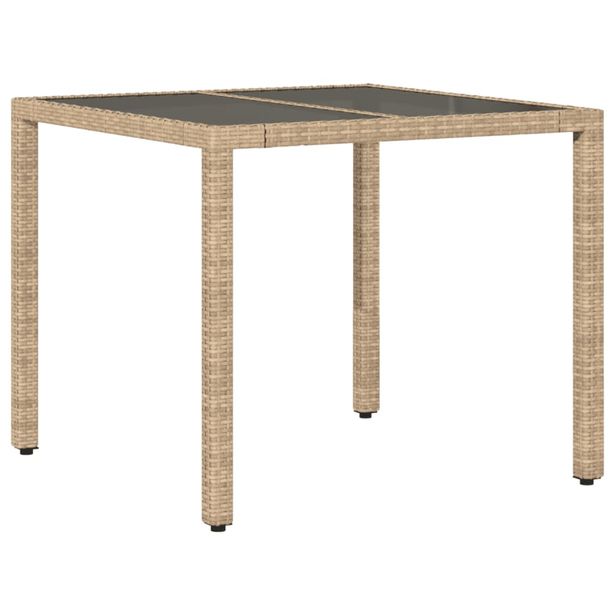 Puutarhapöytä lasilevyllä beige 90x90x75 cm polyrottinki (65527)