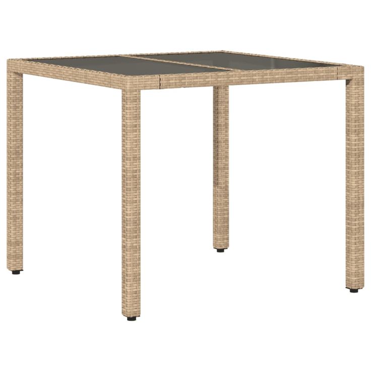 Puutarhapöytä lasilevyllä beige 90x90x75 cm polyrottinki (65527)