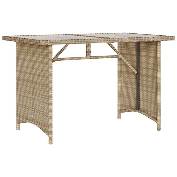 Puutarhapöytä lasipöytälevy beige 110x68x70 cm polyrottinki (66353)