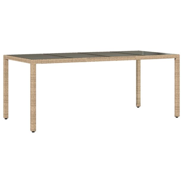 Puutarhapöytä lasipöytälevy beige 190x90x75 cm polyrottinki (65539)