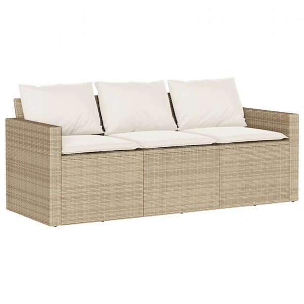 Puutarhasohva 3-istuttava tyynyillä beige polyrottinki (66344)