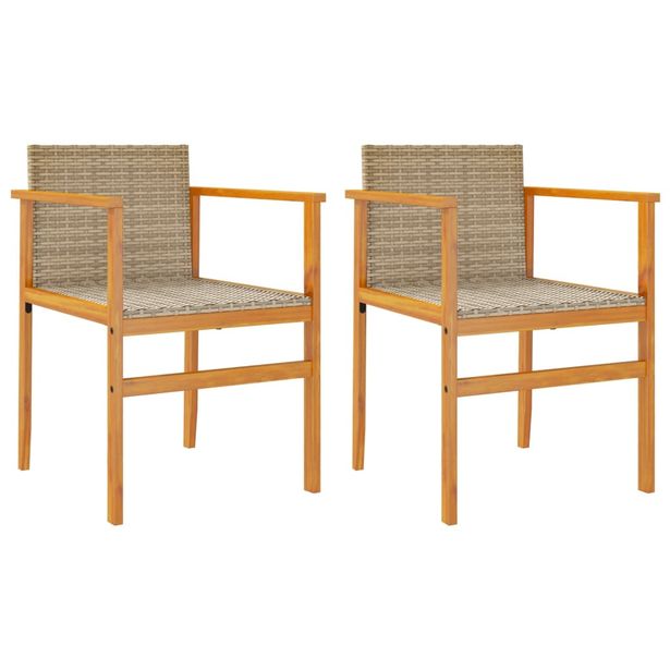 Puutarhatuolit 2 kpl beige polyrottinki ja täysi puu (68710)