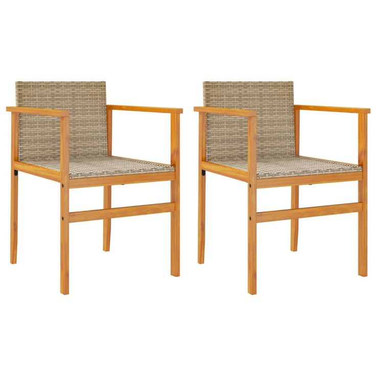 Puutarhatuolit 2 kpl beige polyrottinki ja täysi puu (68710)