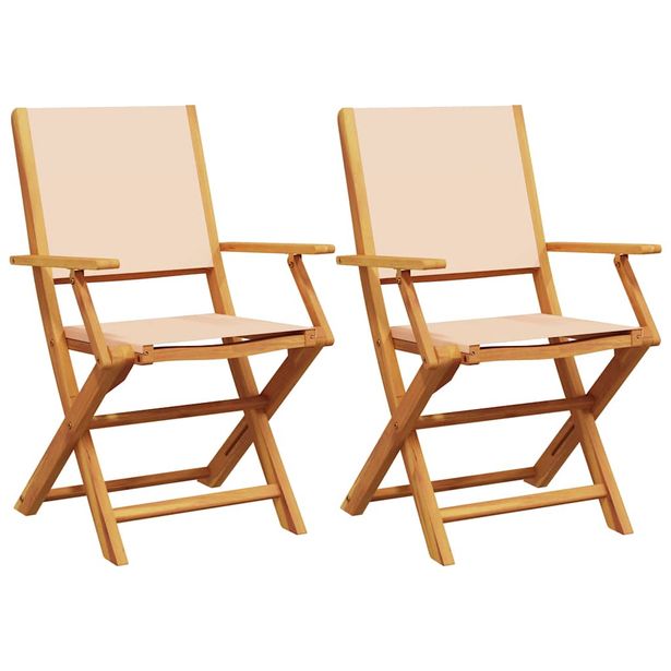 Puutarhatuolit 2 kpl beige täysi akasiapuu ja kangas (67672)
