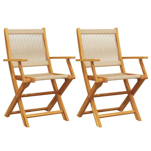 Puutarhatuolit 2 kpl täysi akasiapuu ja beige polypropeeni (67668)