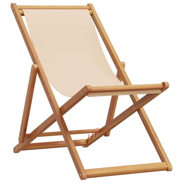 Rantatuoli taitettava beige täysi eukalyptuspuu ja kangas (66564)
