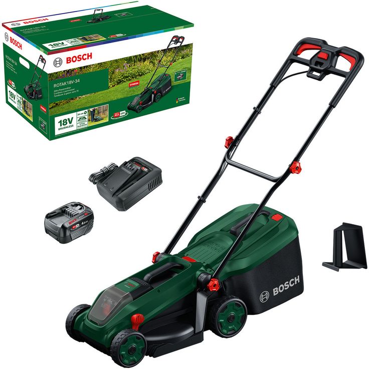 Akkuruohonleikkuri Bosch Rotak 18V-34, 18V, 4.0Ah akulla