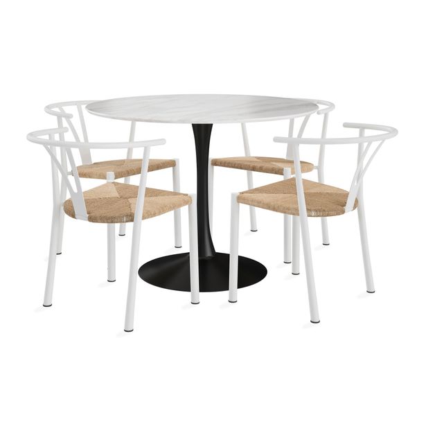Ruokailuryhmä Caitly, Ø100cm ruokapöytä, 4 Elysia tuolia, valkoinen/luonnonväri (50891)