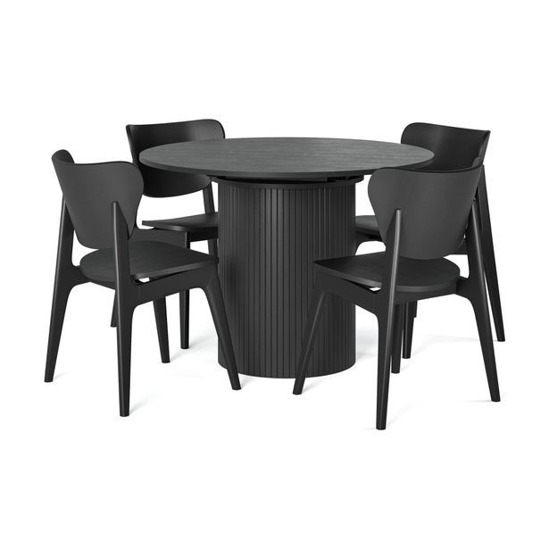 Ruokailuryhmä Kopparbo, Ø106-156cm, 4 tuolia, musta (00217)