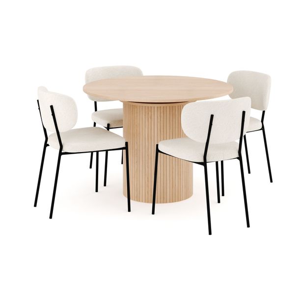 Ruokailuryhmä Kopparbo, 106cm jatkettava, 4 Gemmiano ruokatuolia, beige (00705)