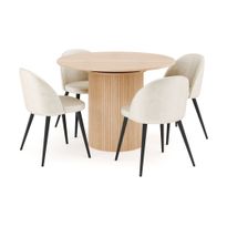 Ruokailuryhmä Kopparbo, 106cm jatkettava, 4 Valeri samettituolia, beige (00702)