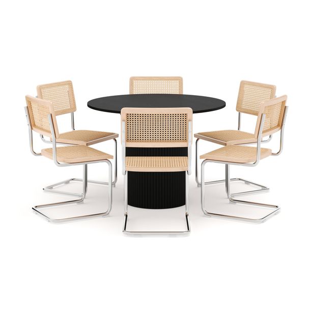 Ruokailuryhmä Kopparbo, Ø106cm, pyöreä, laajennettava, 6 tuolia, musta (01720)