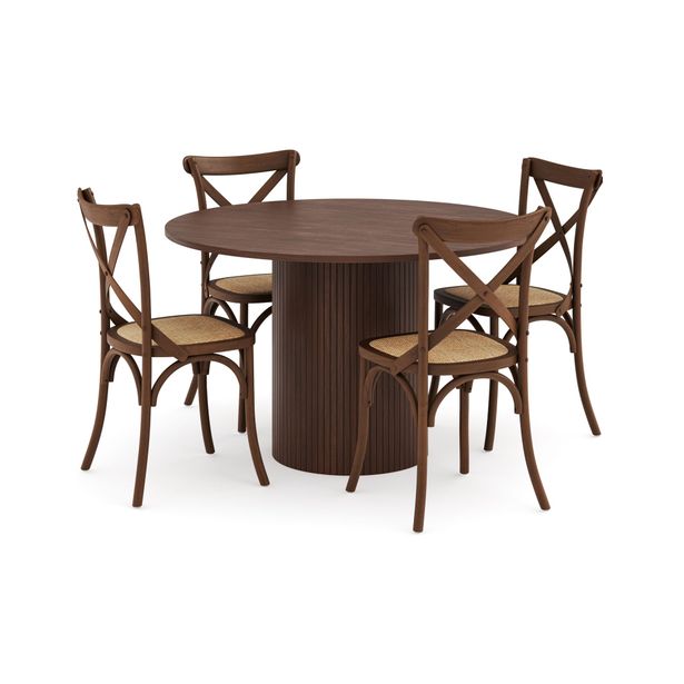 Ruokailuryhmä Kopparbo, Ø120cm, 4 Kalb ruokatuolia, ruskea (00712)