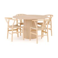 Ruokailuryhmä Kopparbo, Ø130cm, 4 Dezuid tuolia, beige (00124)