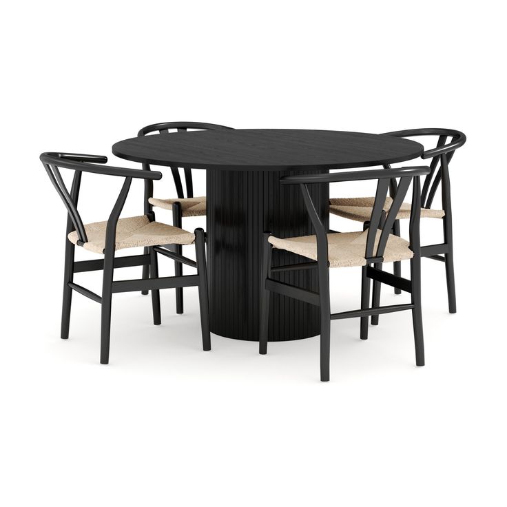 Ruokailuryhmä Kopparbo, Ø130cm, 4 Dezuid tuolia, musta (00153)