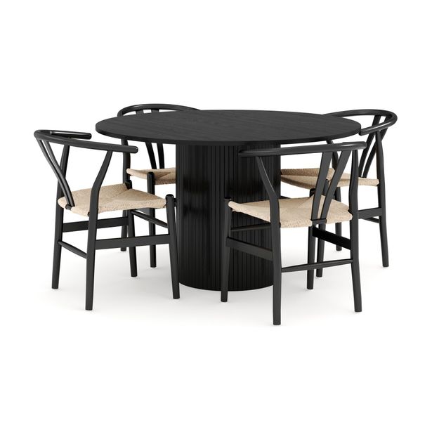 Ruokailuryhmä Kopparbo, Ø130cm, 4 Dezuid tuolia, musta (00153)