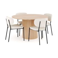 Ruokailuryhmä Kopparbo, Ø130cm, 4 Gemmiano ruokatuolia, beige (00718)