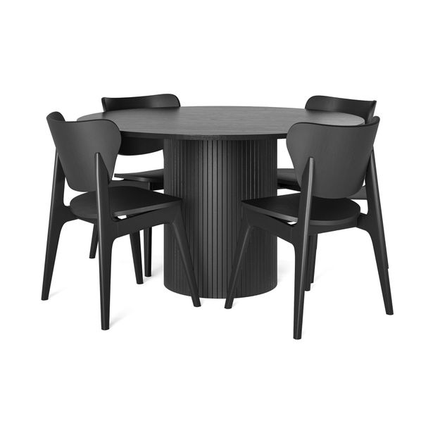 Ruokailuryhmä Kopparbo, Ø130cm, 4 tuolia Skagana, musta (00206)