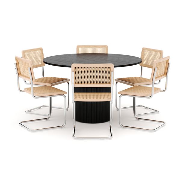 Ruokailuryhmä Kopparbo, Ø130cm, 6 Build tuolia, musta (01672)