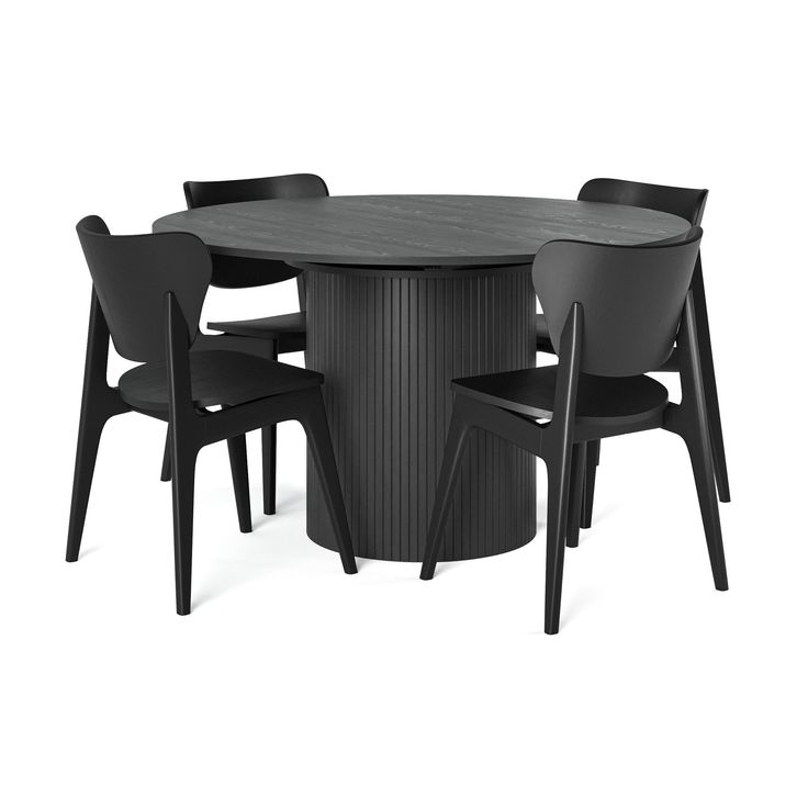 Ruokailuryhmä Kopparbo, Ø130cm, jatkettava, 4 tuolia, musta (00208)
