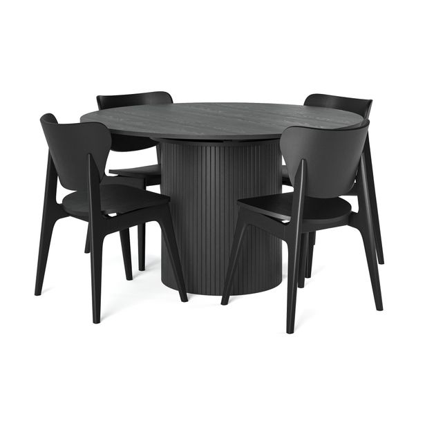 Ruokailuryhmä Kopparbo, Ø130cm, jatkettava, 4 tuolia, musta (00208)