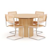 Ruokailuryhmä Kopparbo, Ø130cm, laajennettava, 4 Build tuolia, valkoinen (01693)