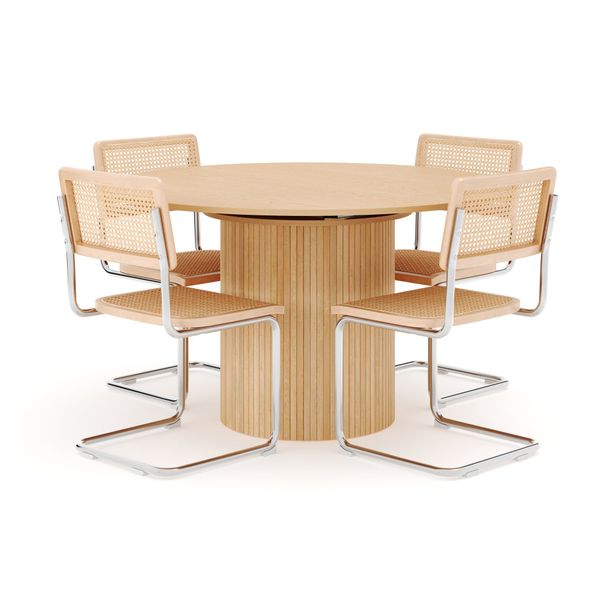 Ruokailuryhmä Kopparbo, Ø130cm, laajennettava, 4 Build tuolia, valkoinen (01693)