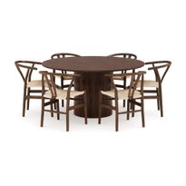 Ruokailuryhmä Kopparbo, 150cm, 6 Dastoori ruokatuolia, ruskea (00739)