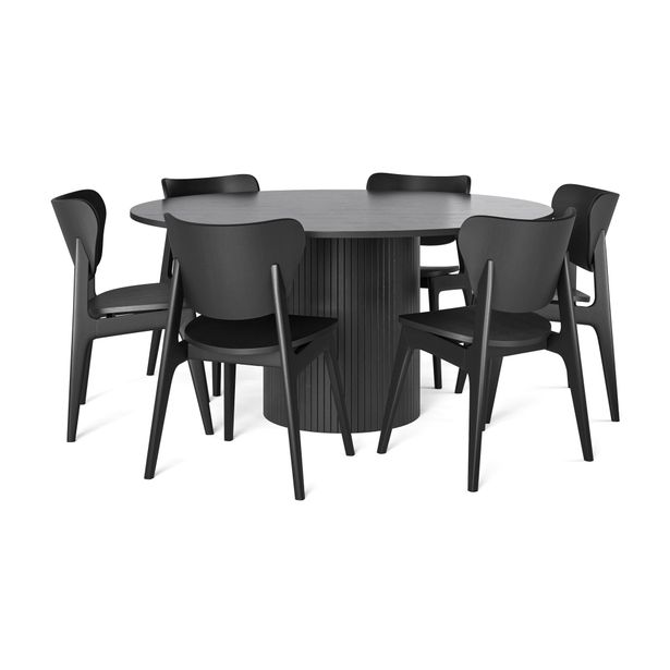 Ruokailuryhmä Kopparbo, Ø150cm, 6 tuolia, musta (00218)